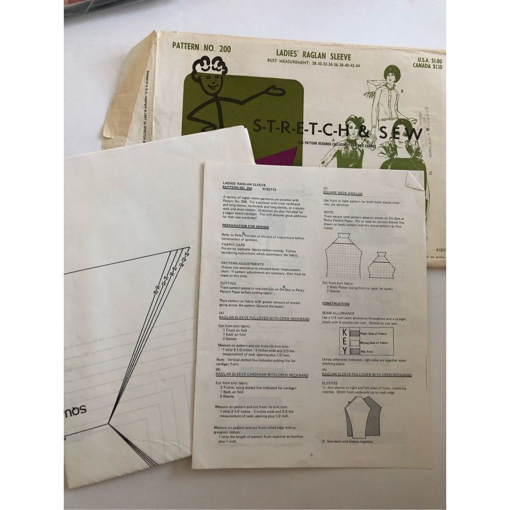 Stretch & Sew pattern 200 Ladies Raglan Sleeve cut - Picture 2 of 3